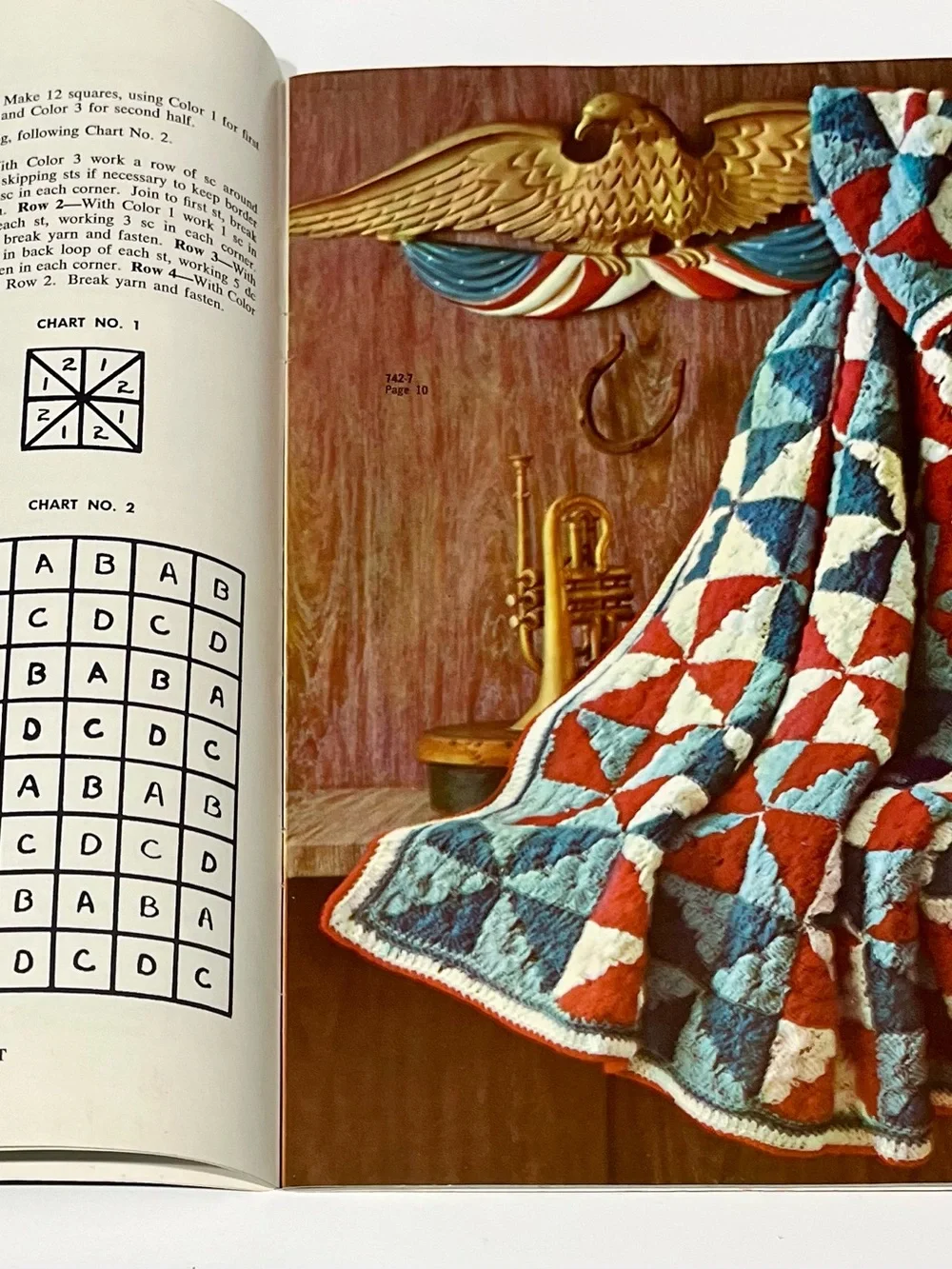 Pattern Book with Pink Rose Afghan Print on Cream Throw - Picture 3 of 6